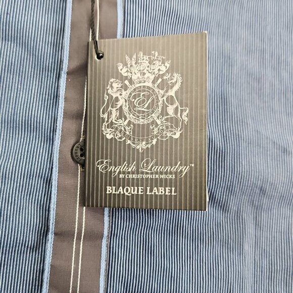 English Laundry Blaque Label Shirt Men's Large Black Blue Stripes NWT Arrogant - Picture 8 of 16